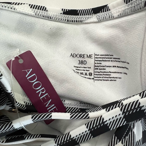 NWT Adore Me Vivien Contour black white gingham bikini 38D top & large bottom - Picture 12 of 16